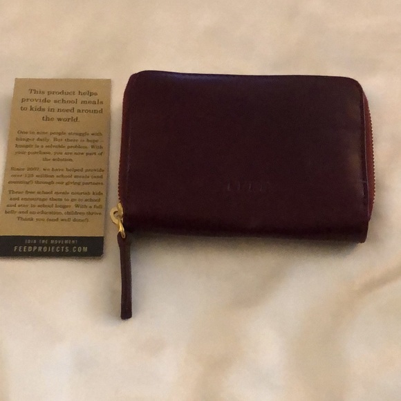 Feed Projects Burgundy Leather Mini Zip Around Wallet NEW - Picture 13 of 13
